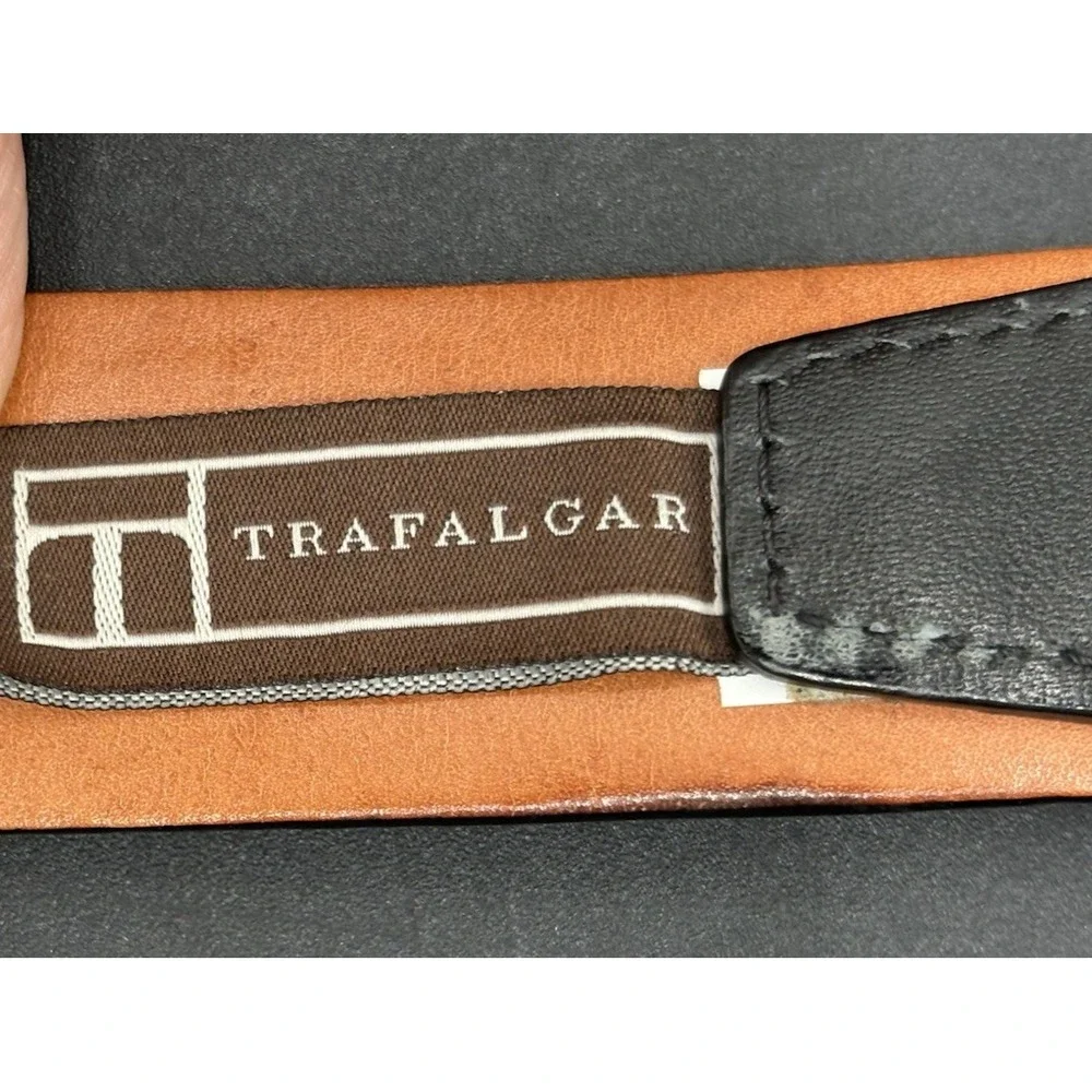 Trafalgar Men's Belt Cortina 36/90 Black Genuine Leather Silver Buckle GUC